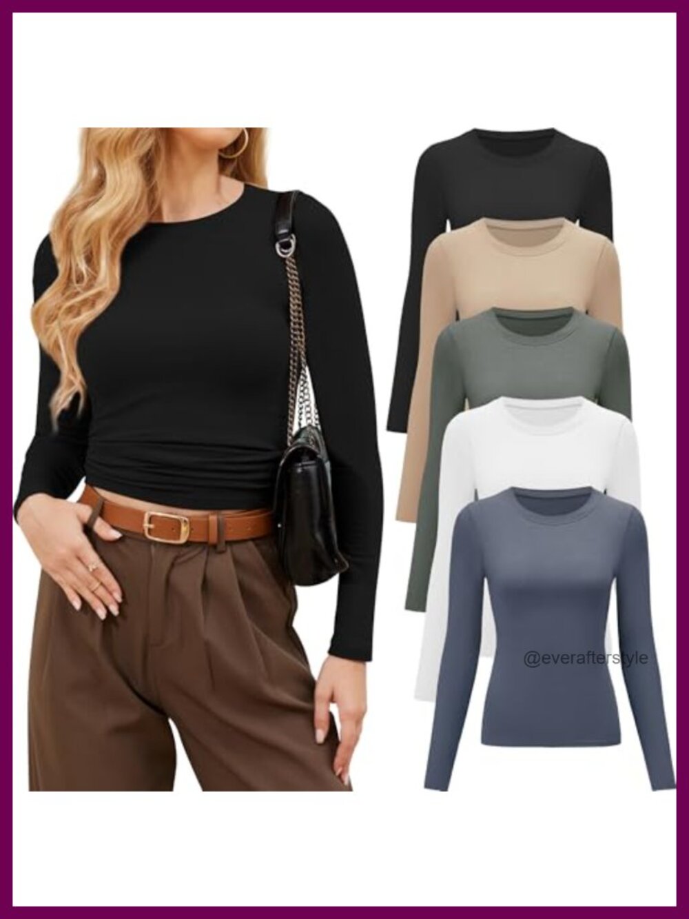 Womens Long Sleeve Crew Neck Fitted Workout Tops Basic Tees